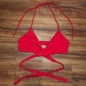 Wrap around red bikini top